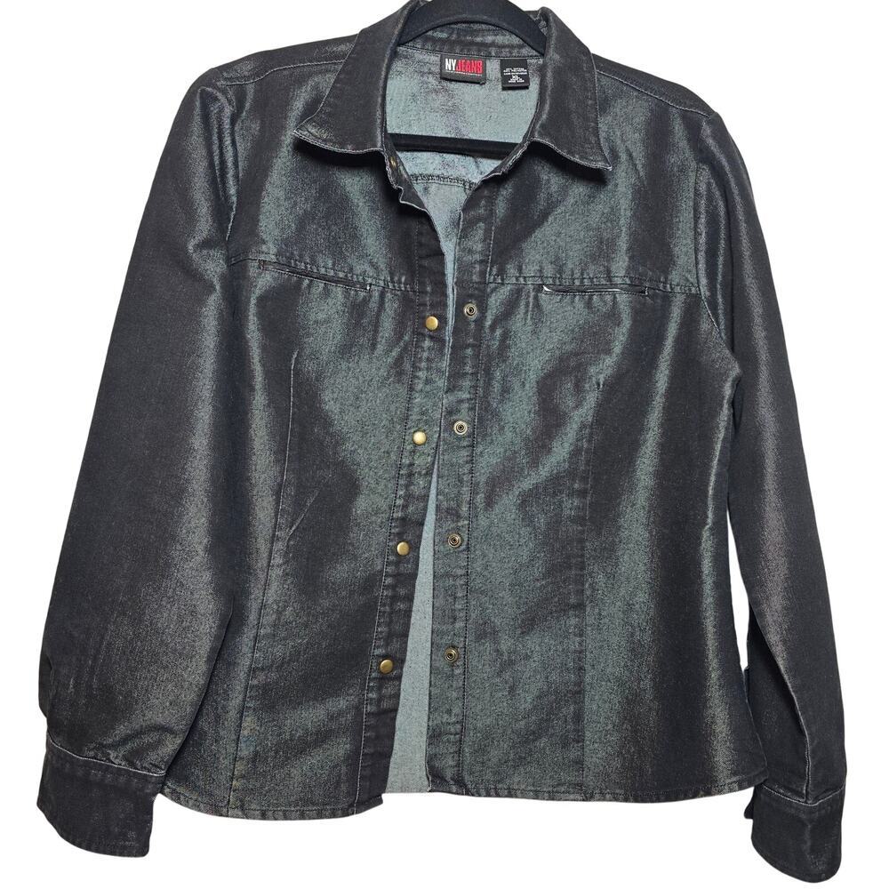 Vintage NY Jeans New York & Company Black‎ Iridescent Jacket Shacket Women's XL